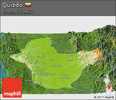 Physical Panoramic Map of Quibdo, satellite outside