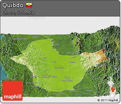 Physical Panoramic Map of Quibdo, satellite outside
