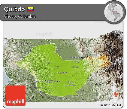 Physical Panoramic Map of Quibdo, semi-desaturated