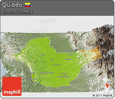 Physical Panoramic Map of Quibdo, semi-desaturated