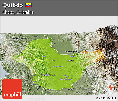 Physical Panoramic Map of Quibdo, semi-desaturated