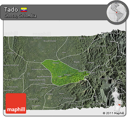 Satellite 3D Map of Tado, semi-desaturated