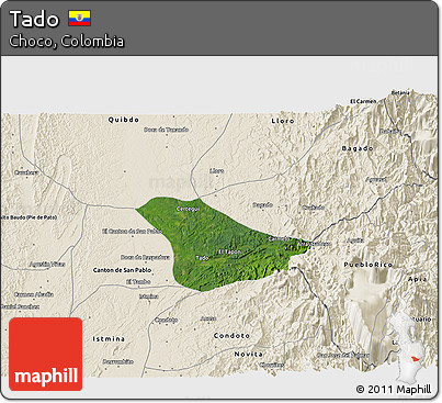 Satellite 3D Map of Tado, shaded relief outside