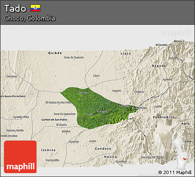 Satellite 3D Map of Tado, shaded relief outside