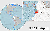 Gray Location Map of Tado, highlighted country, highlighted parent region, hill shading
