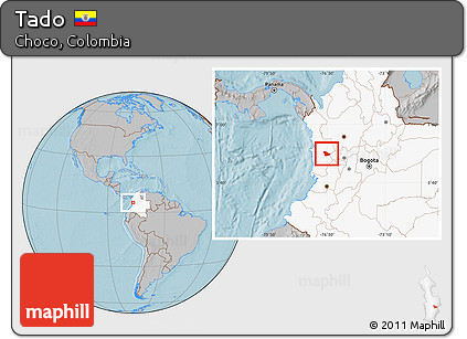 Gray Location Map of Tado, highlighted country, hill shading