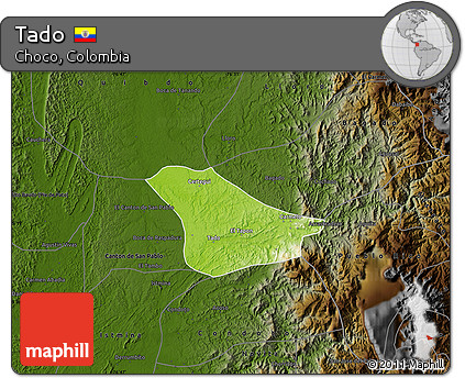 Physical Map of Tado, darken