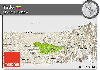 Physical Panoramic Map of Tado, shaded relief outside