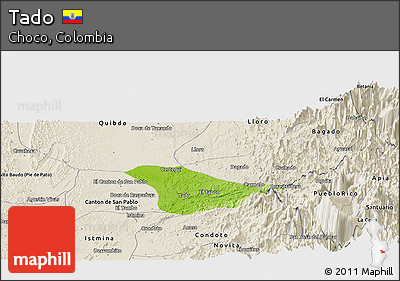 Physical Panoramic Map of Tado, shaded relief outside