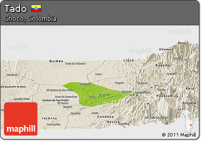 Physical Panoramic Map of Tado, shaded relief outside