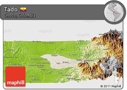Shaded Relief Panoramic Map of Tado, physical outside