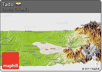 Shaded Relief Panoramic Map of Tado, physical outside