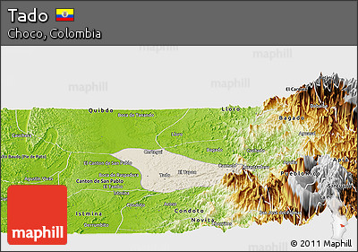 Shaded Relief Panoramic Map of Tado, physical outside
