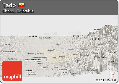 Shaded Relief Panoramic Map of Tado, semi-desaturated
