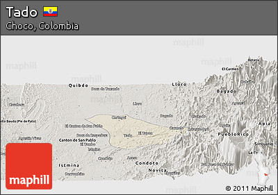 Shaded Relief Panoramic Map of Tado, semi-desaturated