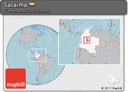 Gray Location Map of Sasaima, highlighted country, highlighted parent region, within the entire country, hill shading