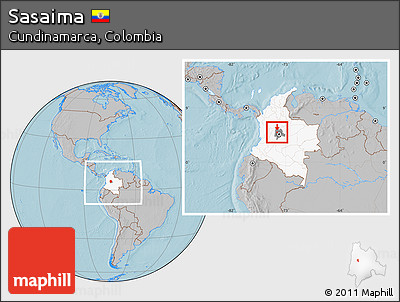 Gray Location Map of Sasaima, highlighted country, highlighted parent region, within the entire country, hill shading