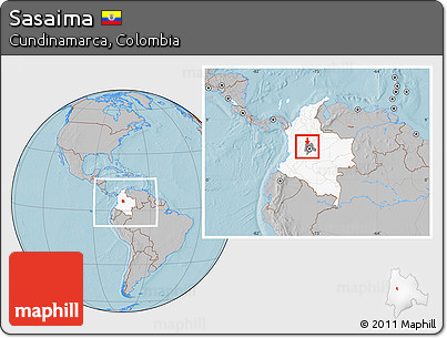 Gray Location Map of Sasaima, highlighted country, highlighted parent region, within the entire country, hill shading