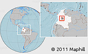 Gray Location Map of Sasaima, highlighted country, highlighted parent region, within the entire country, hill shading
