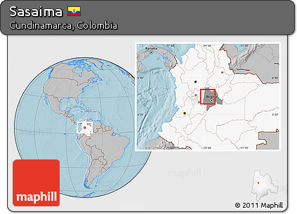 Gray Location Map of Sasaima, highlighted country, highlighted parent region, hill shading