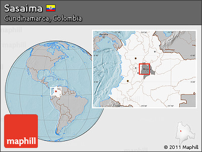 Gray Location Map of Sasaima, highlighted country, highlighted parent region, hill shading