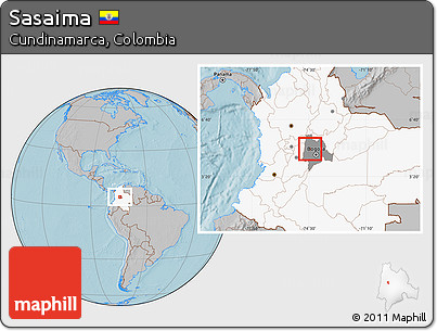 Gray Location Map of Sasaima, highlighted country, highlighted parent region, hill shading