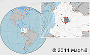 Gray Location Map of Sasaima, highlighted country, highlighted parent region, hill shading