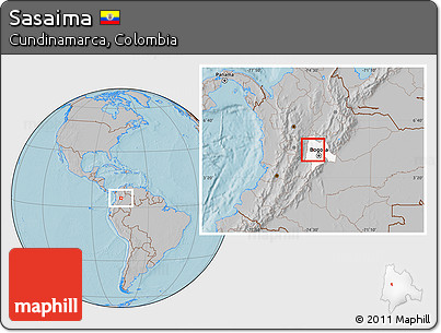 Gray Location Map of Sasaima, highlighted parent region, hill shading