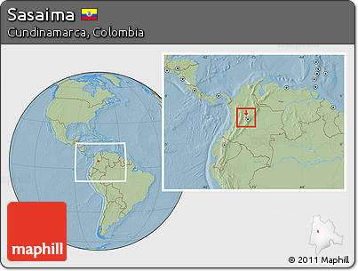 Savanna Style Location Map of Sasaima, within the entire country, hill shading