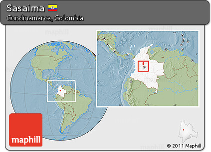 Savanna Style Location Map of Sasaima, highlighted country, within the entire country, hill shading
