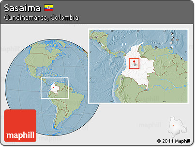 Savanna Style Location Map of Sasaima, highlighted country, within the entire country, hill shading