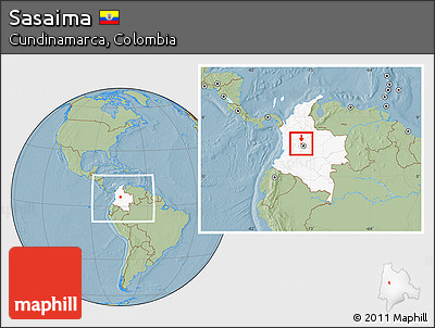 Savanna Style Location Map of Sasaima, highlighted country, within the entire country, hill shading