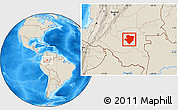 Shaded Relief Location Map of Miraflores