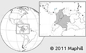 Gray Location Map of Colombia, blank outside, hill shading inside