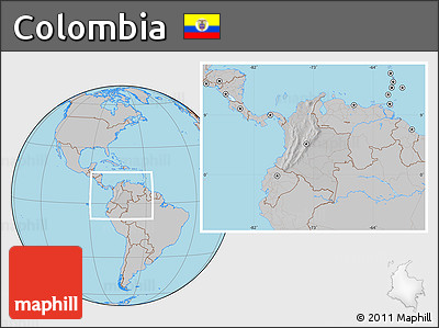 Gray Location Map of Colombia, hill shading inside
