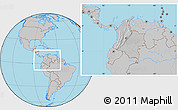 Gray Location Map of Colombia, hill shading inside