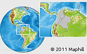 Gray Location Map of Colombia, physical outside, hill shading