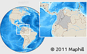 Gray Location Map of Colombia, shaded relief outside, hill shading