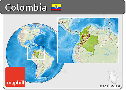 Physical Location Map of Colombia, lighten, land only