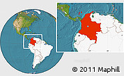 Satellite Location Map of Colombia, highlighted continent