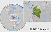 Satellite Location Map of Colombia, lighten, desaturated