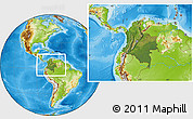 Satellite Location Map of Colombia, physical outside