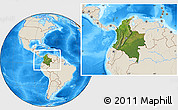 Satellite Location Map of Colombia, shaded relief outside