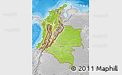Physical Map of Colombia, lighten, desaturated, land only