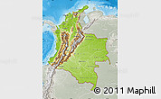 Physical Map of Colombia, lighten, semi-desaturated, land only