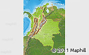 Physical Map of Colombia, satellite outside, shaded relief sea