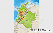 Physical Map of Colombia, shaded relief outside