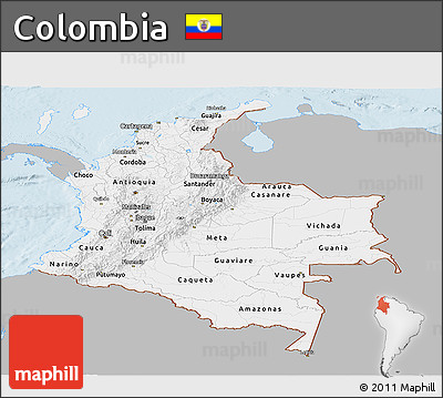 Gray Panoramic Map of Colombia, single color outside