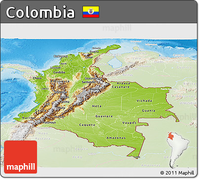 Physical Panoramic Map of Colombia, lighten, land only