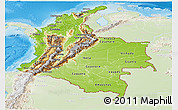 Physical Panoramic Map of Colombia, lighten, land only